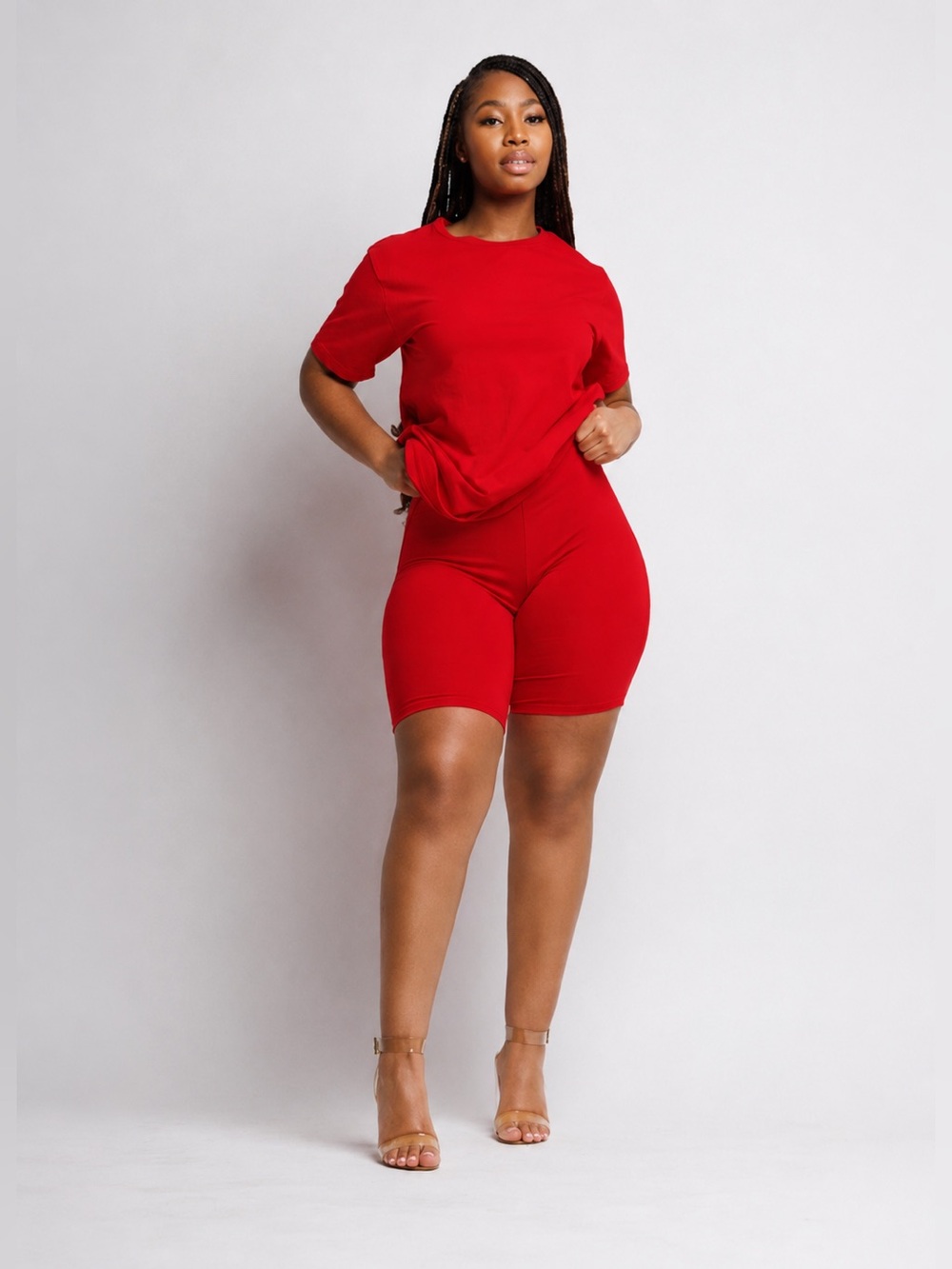 Plus Size Red Biker Short Set